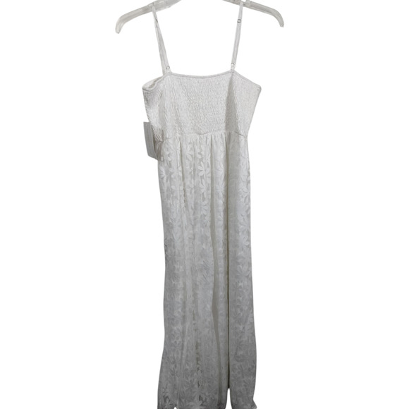 3415)Siren Lily Sleeveless White Smocked Floral Baby Doll Maternity Dress Large - Picture 2 of 8